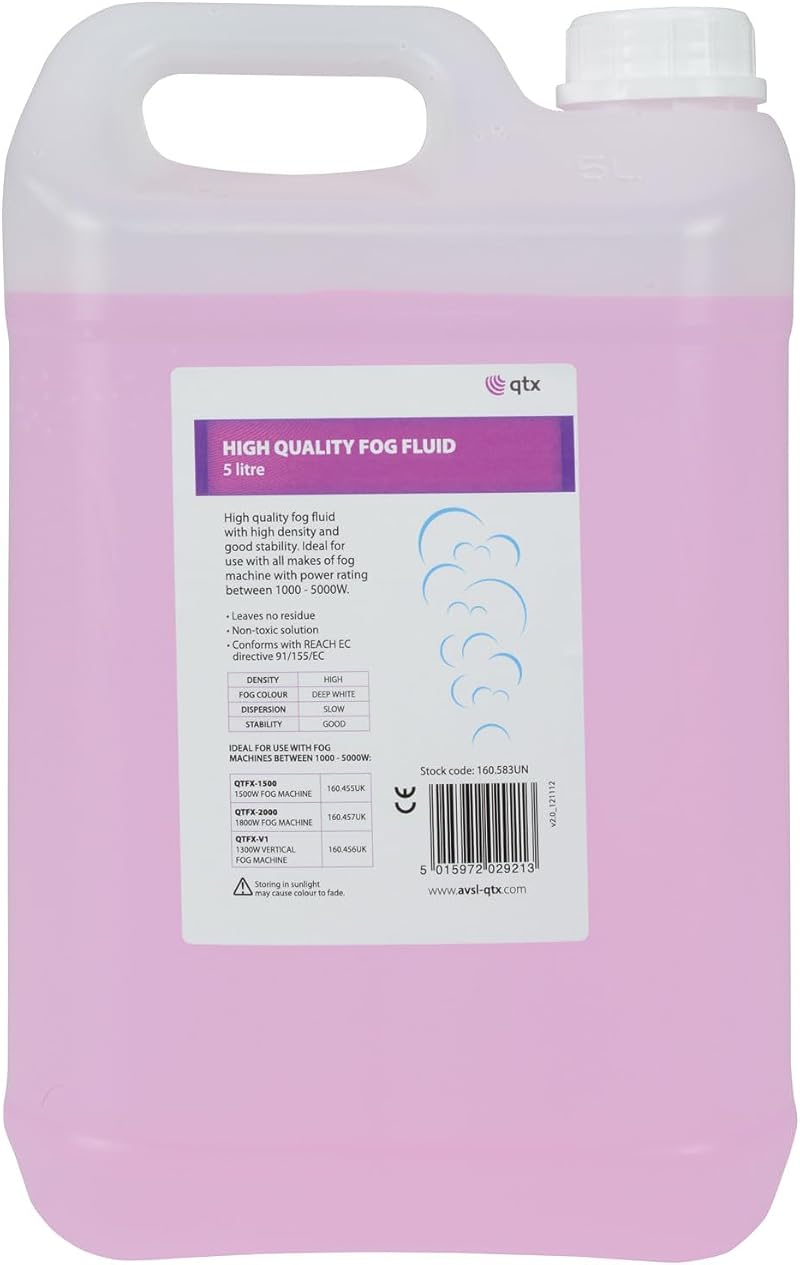 QTX Fog Fluid High Density 5L Water-Based Fog Juice for DJ Stage Halloween