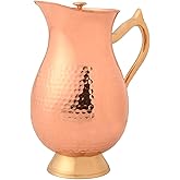 Pure Copper Hammered Water Jug with Lid & Brass Handle – 1 Liter (33.81 fl oz) | Traditional Ayurvedic Copper Jug for Health Benefits | Handcrafted & Leak-Proof Design