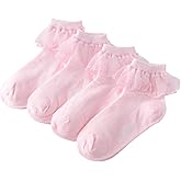 Looching 4 Pairs Toddler Baby Girls Lace Princess Socks Cotton Ruffled Solid Ankle Socks