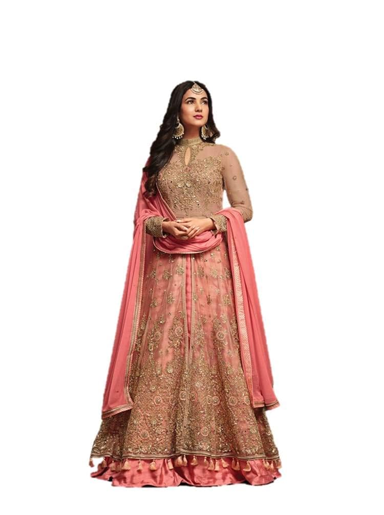 rudraprayag women's net and santoon anarkali gown (5407, gajjari, free size)
