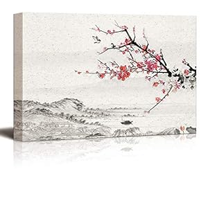 Canvas Wall Art Plum Blosssom Flowers Painting Artwork for Home Prints Framed - 12x18 inches