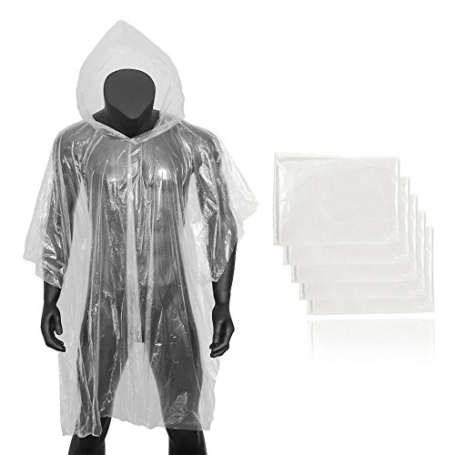 Forbidden Road Poncho with Hood 5 Pack (One Size Fit All) Emergency Disposable Rain Poncho Cover Raincoat Lightweight Super Waterproof for Camping Hiking Backpacking Traveling Fishing Outdoor
