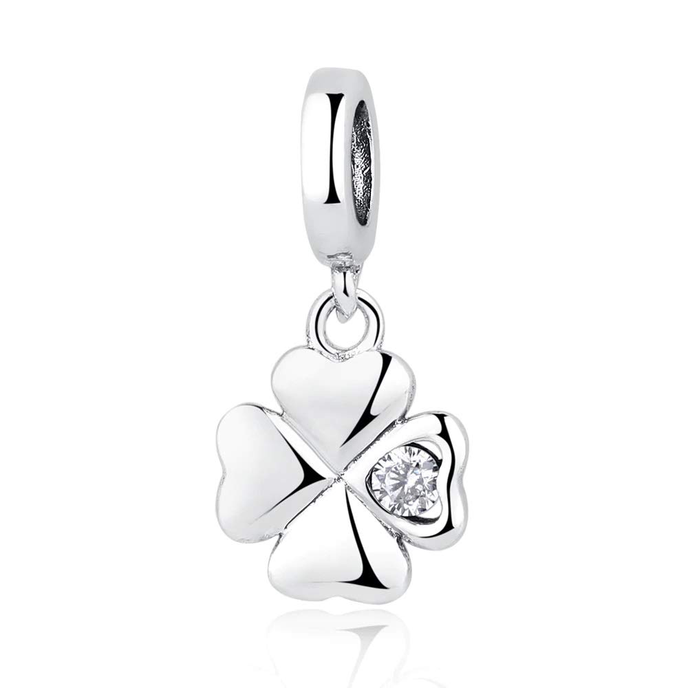 FeatherWish 925 Sterling Silver Irish Lucky Four Leaf Clover Shamrock Irish Family Love Pendant Dangle Charm Fits And Compatible With Pandora Bracelets Gift Birthday Friend Mum Sister (Lucky Clover)