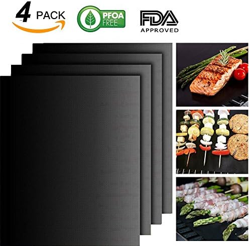 Jia Hui Lin BBQ Grill Mat Set of 4-100% Non-stick BBQ Grill Mats - FDA-Approved, PFOA Free, Reusable and Easy to Clean - Works on Gas, Charcoal, Electric Grill and More - 15.75 x 13 Inch (Black)