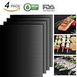 Jia Hui Lin BBQ Grill Mat Set of 4-100% Non-stick BBQ Grill Mats - FDA-Approved, PFOA Free, Reusable and Easy to Clean - Works on Gas, Charcoal, Electric Grill and More - 15.75 x 13 Inch (Black)