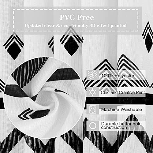 Uphome Boho Extra Long Shower Curtain Black and White Geometric Ethnic Bathroom Curtain Set with