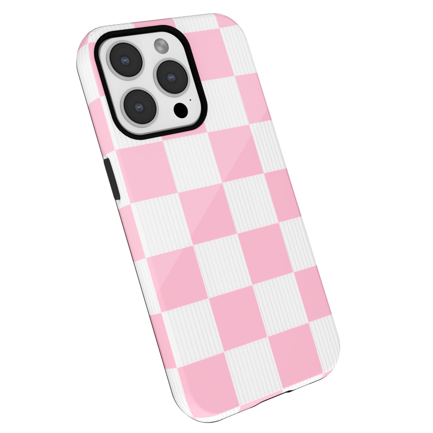 LoeoeL Checkered Phone Case for iPhone 13 Pro Max Case Hard Shell, Girly Cute Aesthetic Plaid Checkers Print Cover for Women, Thin Slim Checkerboard Design Glossy Shockproof Plastic, Light Pink