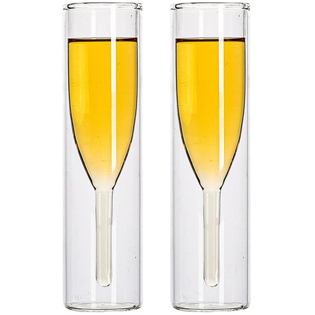 Photo 1 of 2 PCS Double Wall Cocktail Flute Glasses, Tulip Goblet Clear Glass Cups, Hand Blown Toasting Glasses for Weddings, Parties, Catering, Bars, Family Reunions, Restaurant