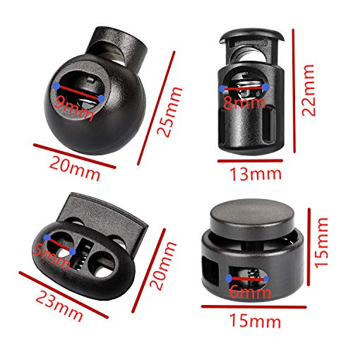 PHAETON 120PCS Black Professional DIY Plastic Spring Fastener Cord Lock Toggle Stopper Buttons Fastener Slider