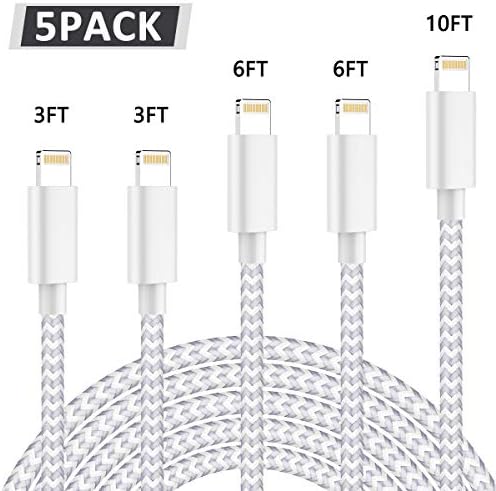 TOXUS MFi Certified - Phone Charger Cable 5 Pack 3 Sizes [3/3/6/6/10FT] Convenient Nylon Fast Charging Cable for iPhone Series