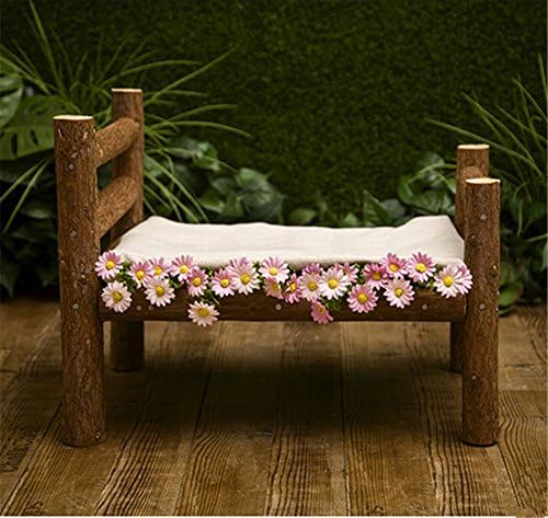 Dvotinst Photography Props for Newborn Baby, Solid Wood Wooden Mini Posing Bed for Studio Shoots Accessories Photo Prop (Little Flower + Bed)