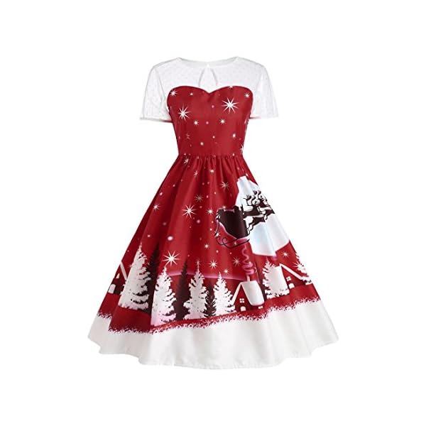 Goddessvan Women's Vintage Christmas Printed A-Line Party Skirt O-Neck Short Sleeve Swing Dress - Image 3