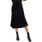 ZXIHZF Women's Elegant Velvet Midi Skirt High Waist Asymmetric Flared Mermaid Hem