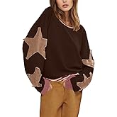 peassa Oversized Sweatshirt for Women Long Sleeve Star Graphic Sweatshirt Lightweight Crewneck Pullover Fall Top