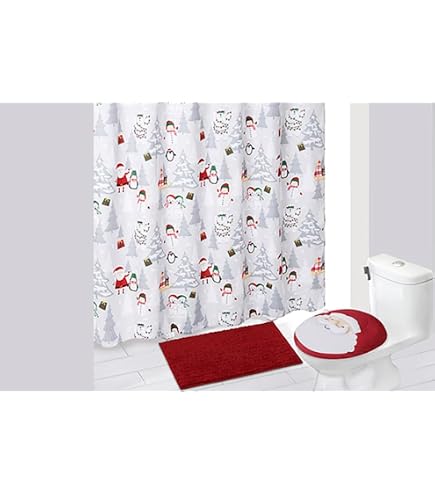 Avanti Weihnachts-Duschvorhang Set Mit 12 Haken - Festliche Bäume-Motiv, 183x183 Cm, Polyester