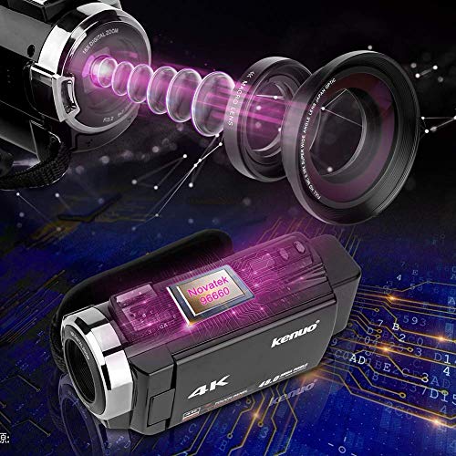 Video Camera, Kenuo 4K Camcorder 48MP 4K Video Camera Ultra HD Digital Video Camera with External Microphone 3.0" Touch Screen IR Night Vision 16X Digital Zoom Cameras with Wide Angle Lens,2 Batteries