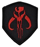 Mandalorian Bantha Skull Mercenary 3x2.5 Shield Military Patch / Morale Patch - Black With Red