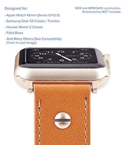 [Upgraded] TRUFFOL 22mm Genuine Leather Band for Apple Watch 42mm, Samsung Gear S3 Frontier & Classic, Huawei Watch 2 Classic - Quick Release Strap Wristband (Cognac Brown/Champagne Gold Buckle) - Thumbnail 7