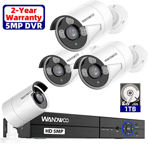 Wandwoo 4CH Home Security Camera System(1TB Hard Drive),5MP Hybrid DVR/NVR 4pcs FHD Outdoor/Indoor Surveillance Video Bullet Camera with Night Vision, Motion Alert, Easy Remote Access