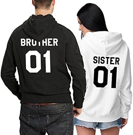 Matching Couple Fleece Hoodie Brother Sister His Her Winter Valentines Lovers Gift Set 2 Pack Hooded Sweatshirt Pullover