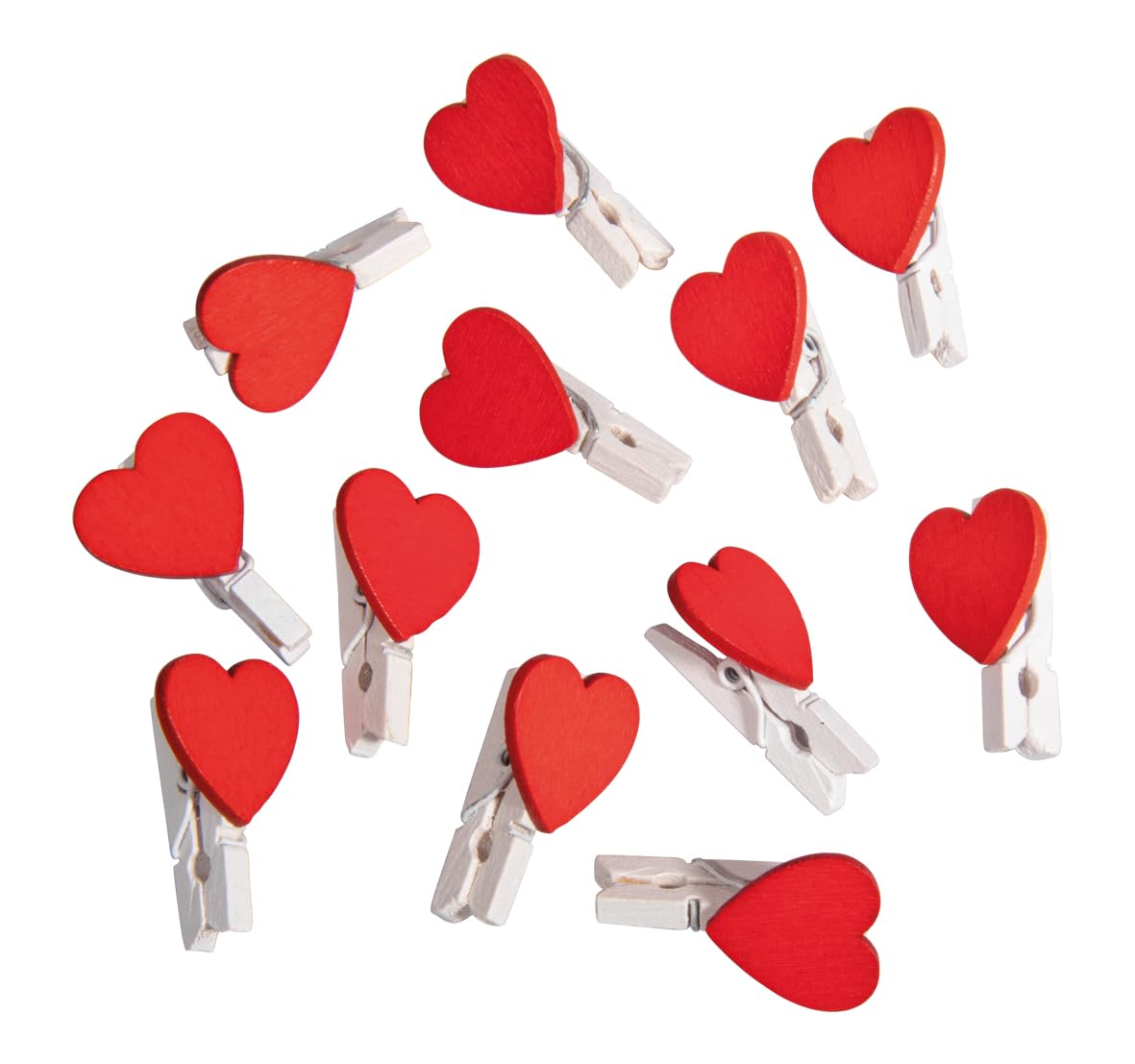 Rayher Mini Wooden Pegs with Heart Design for Crafting, Wood Pegs for Photos, Scrapbooking, Paper Crafts and Advent Calendar Gift Bags, Small Pegs for Wedding, 12 Pieces, 2.5cm, 64595000