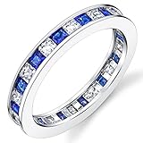 Sterling Silver 925 Eternity Ring Engagement Wedding Band W/Princess Cut Simulated Sapphire Cubic Zirconia CZ 6