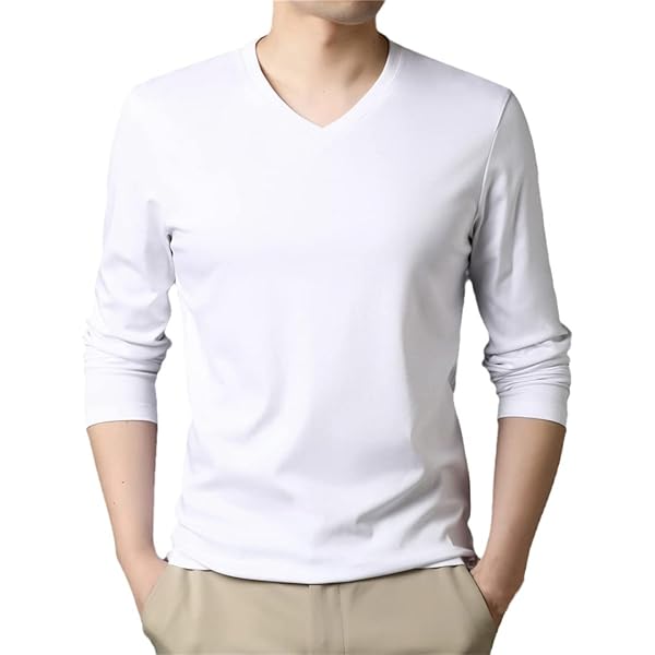 Spring Autumn Classic Casual Solid Color Mercerized Cotton V-Neck