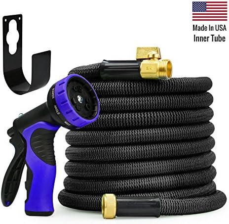 WORLD’S STRONGEST EXPANDABLE GARDEN HOSE WITH MADE IN USA INNER TUBE, EXPANDING HOSE GARDEN HOSE FLEXIBLE HOSE SET(100ft, Black) - UPGRADED