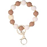 Mabor Silicone Beaded Wristlet Keychain, Key Ring Bracelet for Women Girls, Stretchy Wrist Keychain Bracelet with D Rings for Car Keys Wallets ID Badge