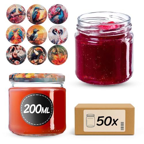 KADAX 50er Set Einmachgläser 200ml TO66, Marmeladengläser Vorratsgläser Mason Jar mit Schraubdeckel, Luftdicht & Spülmaschinenfest, Honig- & Dessertgl