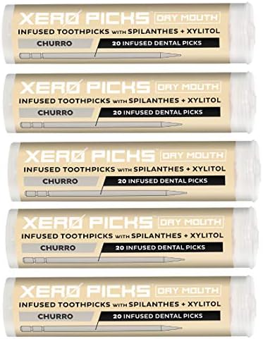 Xero Picks Infused Flavored Toothpicks for Long-Lasting Fresh Breath & Dry Mouth Prevention - 100 Picks (5 Pack) (Churro)
