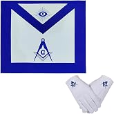 blue lodge machine embroidered faux leather masonic master mason apron (Gloves Combo)