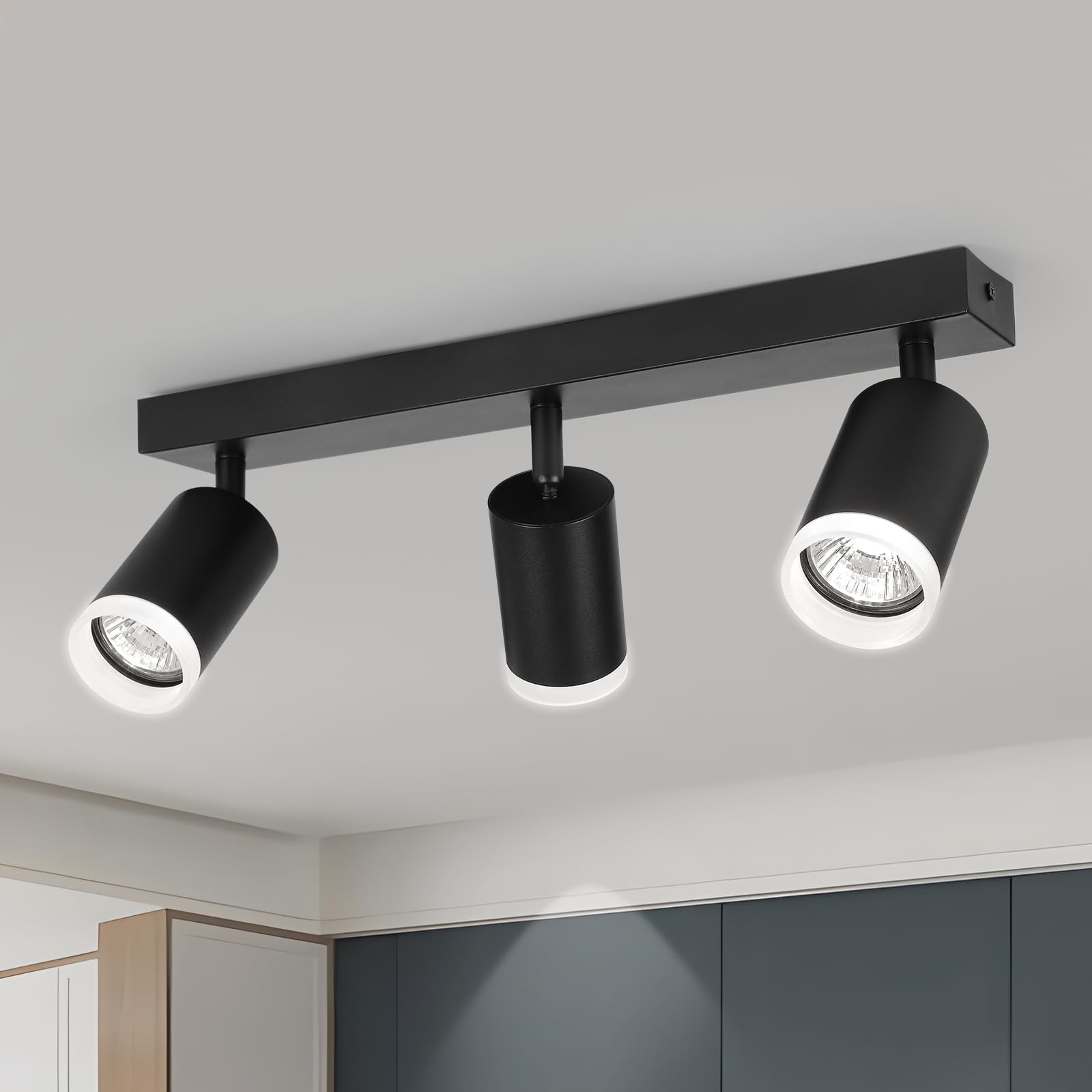 FORCOSO Ceiling Lights Spotlight - 3 Way Spot Lights 350°Adjustable, GU10 Black Light Shade Metal Light Fittings Anti-Glare, Industrial Wall Ceiling Lamp for Kitchen Living Room Hallway Bedroom — image 1