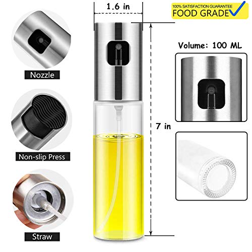 Wellplus Olive Oil Sprayer, Cooking Spray Bottle for Oil, Oil Dispenser Mister Olive Oil Avocado Canola Vinegar Glass Bottle for Cooking, BBQ, Grilling, Salad, Bread Baking, Frying( 3.5oz, 1 Pack)