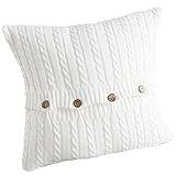 Ebuygo-sh Cable-Knit Cotton Cushion Cover For Home Decorative Sofa,Square Throw Pillow Case 18 Inch White