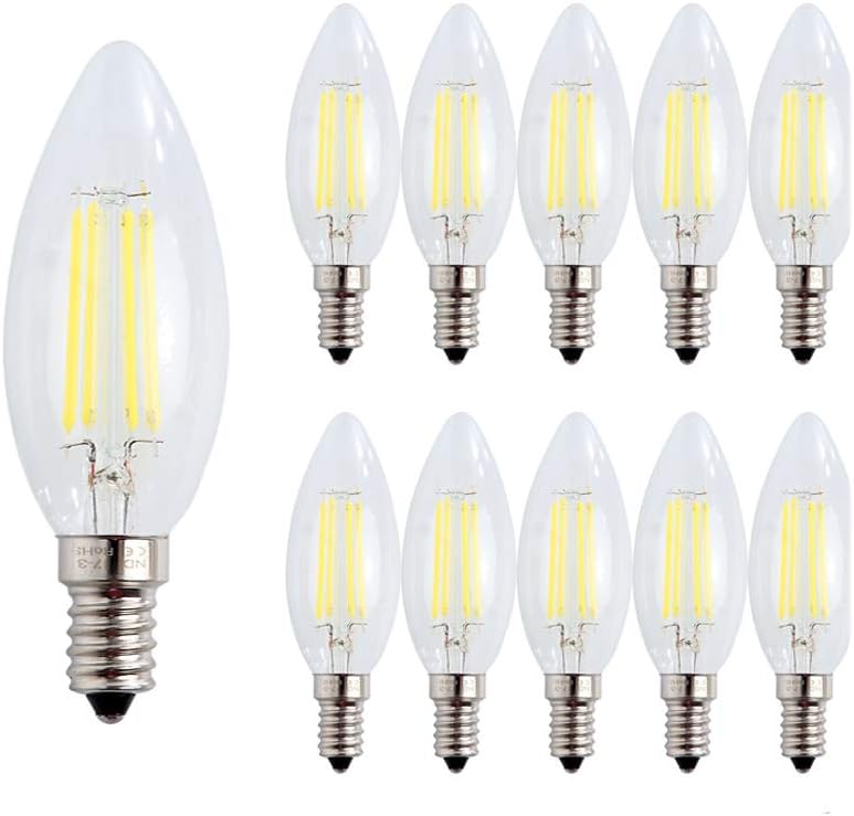ENGEYA E14 LED Candle Light Bulb 4W,40W Incandescent Bulbs Equivalent,Small Edison Screw Clear Candle Light Bulb,Non-Dimmable/ AC220-240V/ 400 Lumens/Cool White 6000K,10-Pack