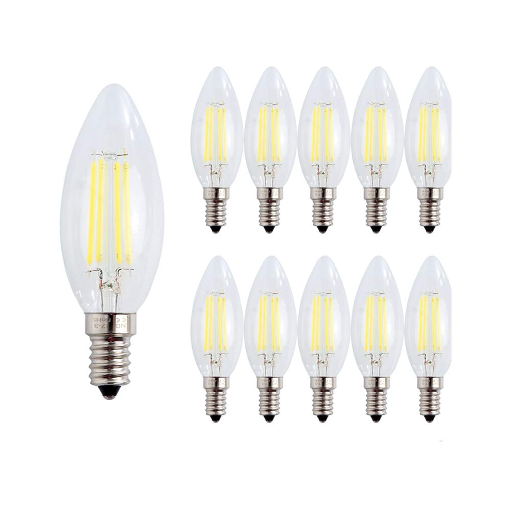 ENGEYA E14 LED Candle Light Bulb 4W,40W Incandescent Bulbs Equivalent,Small Edison Screw Clear Candle Light Bulb,Non-Dimmable/ AC220-240V/ 400 Lumens/Cool White 6000K,10-Pack