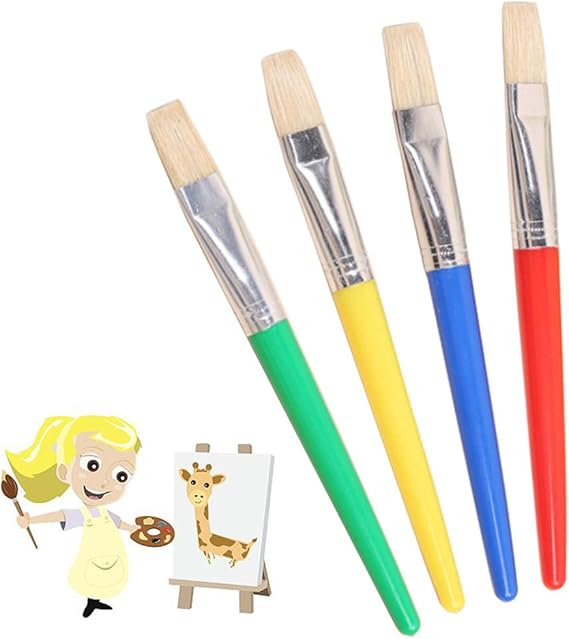 Kids Paint Brushes, 4 Pcs Childrens Paint Brushes Set Flat Tip Painting
