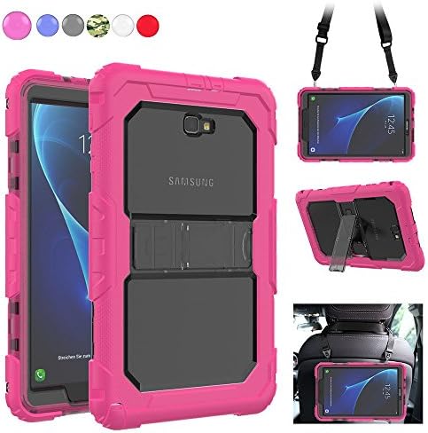 Samsung Galaxy Tab A 10.1 Case - Heavy Duty Full-body Rugged Protective Case with Shoulder Strap &amp; Built-in Stand for Galaxy Tab A 10.1 inch 2016 (SM-T580/T585) (NO S Pen Version) Tablet [Grey+Rose]