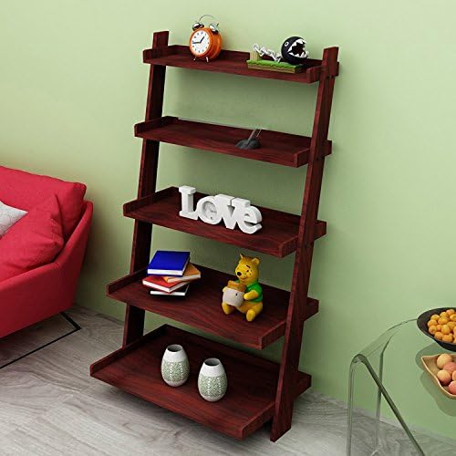 Araiva Decor Sheesham Wood DIY 5 Tier Ladder Shape Rack Wall Shelf & Living Room Furniture Wall Shelves/Book Shelf - Mahogany Finish