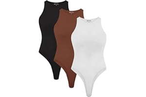 Cyanstyle Womens 3 Piece Bodysuits Sexy Sleeveless Racer Back High Neck Double Lined Bodysuit Tank Tops