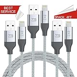 VMTOP iPhone Charger Cord 3Pack 1.2m Lightning USB Cable Data Syncing Nylon Braided High Speed Cord (Grey)
