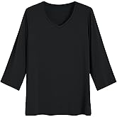 Latuza Women's Bamboo Viscose 3/4 Sleeve Pajama Top V Neck Sleep Shirt