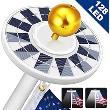 Solar Flag Pole Light 128 LED Light, Super Bright Led Solar Powered Lights on Most 15 to 25Ft Flagpole 100% Flag Coverage, 2 Modes 2500MAH Downlight up Flag, IP67 Waterproof Auto On/Off Night Lighting