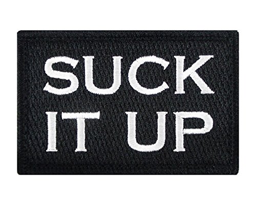 Suck It Up Hook and Loop Patch Morale Tags Fully Embroidered (Black and White)