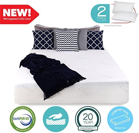 14" inch COOL & GEL Memory Foam Mattress - Triple-Layered - Certipur-US Certified - Medium Firm - 20-Year Warranty - Cal King - with FREE 2 PILLOWS
