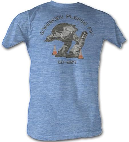 Robocop Men's Please Fix Ed-209 Slim Fit T-shirt Large Light Blue Heather