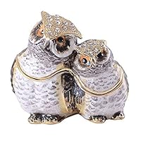 HSRT Mother and Baby Owl Faberge Trinket Jewelry Box Crystal Jeweled Pewter Ornament Collectible Gifts