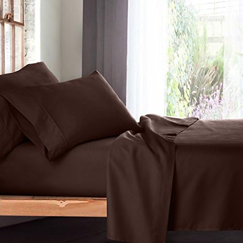 Luxurious Collections 800 Thread Count Solid Pattern 1 Flat Sheet +1 Fitted Sheet & 2 Pillowcases Fits upto 15 Inches Deep Pocket 100% Egyptian Cotton (King, Chocolate)