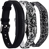 Huishang Flex 2 Accessory Bands for Fitbit Flex 2 / Fitbit flex2, with Chrome Claspor Soft Silicone Bracelet Strap,Wrist Band Adjustable Repalcement (Black,Cape,Blackflower)